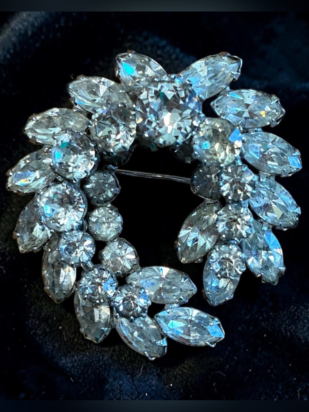 Sherman Clear Rhinestone Two Tiered Wreath Brooch